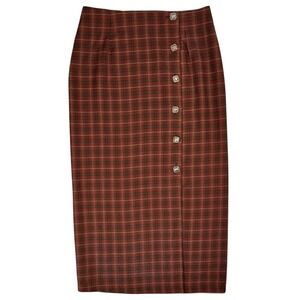Vintage Brown Plaid Maxi Skirt 9/10 Size M Button Front Western Cabincore 90s